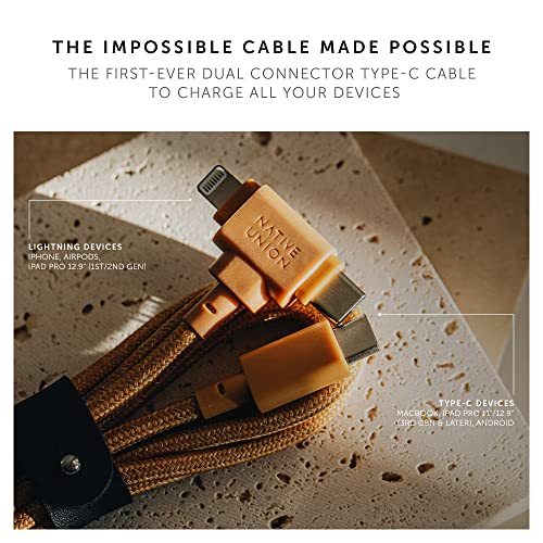 Native Union Belt Cable Duo – 5ft Ultra-Strong Braided Universal Charging Cable – Made with Recycled Materials – 2-in-1 Multi-Device MFi Certified Connectors for Lightning & Type-C Devices (Cosmos)