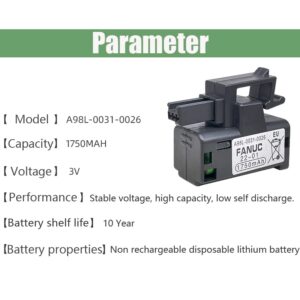 CC-Star (4-Pack) A98L-0031-0026 3V 1750mAh PLC Battery Lithium Replacement for FANUC A02B-0309-K102 Part O CNC Machine Controler Battery