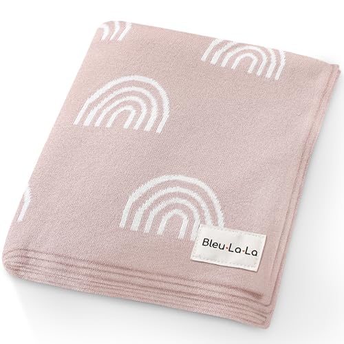 Bleu La La Knit Baby Swaddle Blanket for Girls - 100% Cotton Buttery Soft Cozy Receiving Swaddle Crib Stroller Blanket for Shower Gift Registry for Newborns, Infants, Toddlers (Rainbow - Pink)