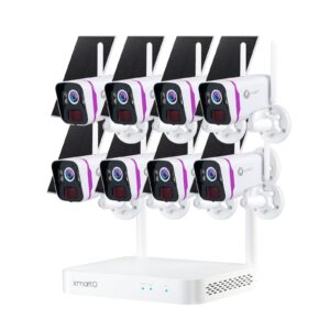 xmarto 100% wire-free 10ch solar home security camera system wireless, 8-set 2k 4mp wireless camera kit with 8pcs wire-free solar security camera(all-weather solar charge, ai motion detection)