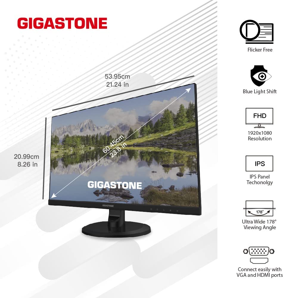 Gigastone 24 inch IPS LED Back Light Monitor 2-Pack 75Hz FHD 1920 x 1080, 178° Wide View Frameless, Dual Monitor, 5ms, Built-in Speakers, Eye Care Technology, Ergonomic Tilt VESA Mount, HDMI VGA