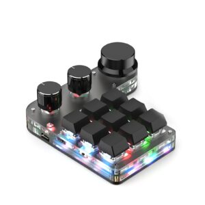 one handed programmable mechanical keyboard, 9 keys 3 knobs rgb programmable macro keyboard, custom shortcut, dual mode connection, gaming keyboard!