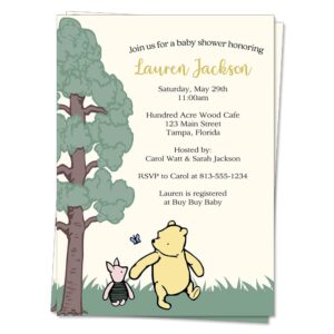 winnie the pooh baby shower invitation pooh bear piglet cute cartoon vintage nostalgic unisex gender neutral sprinkle custom printed personalized customized (12 count)