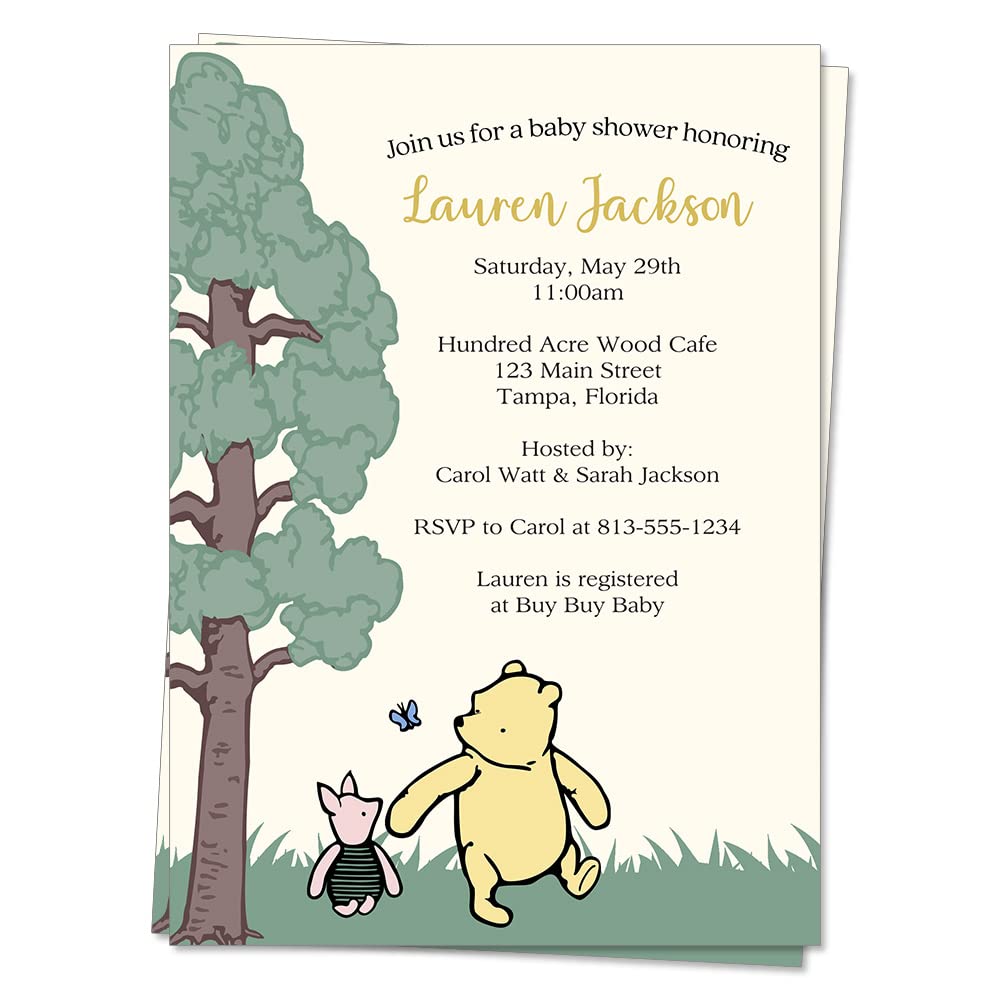 Winnie the Pooh Baby Shower Invitation Pooh Bear Piglet Cute Cartoon Vintage Nostalgic Unisex Gender Neutral Sprinkle Custom Printed Personalized Customized (12 count)