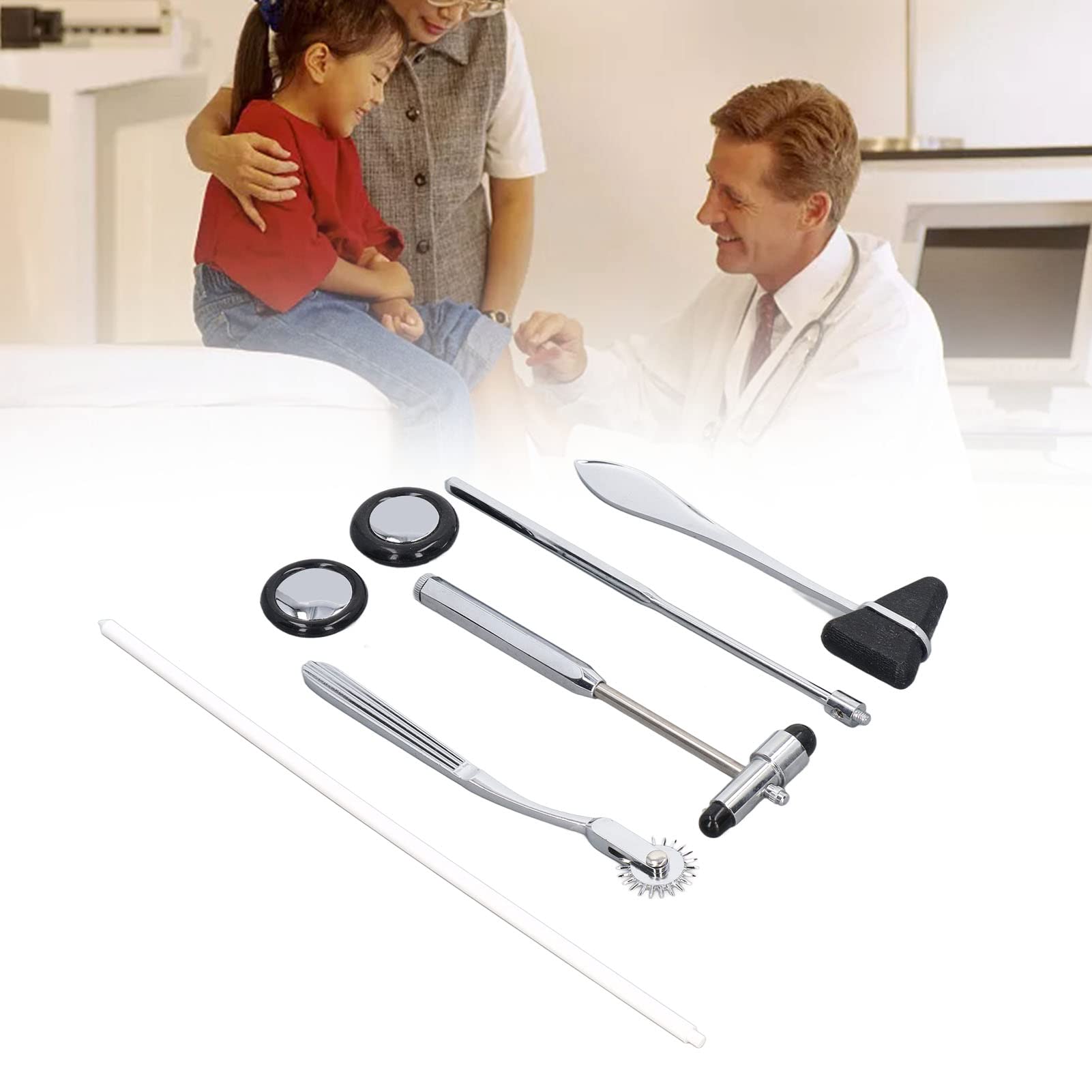 5PCS Neurological Hammer Set, Ergonomic Handle, Stainless Steel, Mainly with a Stethoscope Hammer to Strike Various Parts