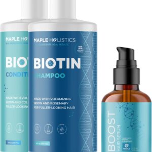 Hair Growth and Thickening Set for Women and Men - Biotin Infused Shampoo, Conditioner, and Hair Thickening Serum with Castor and Rosemary Oil