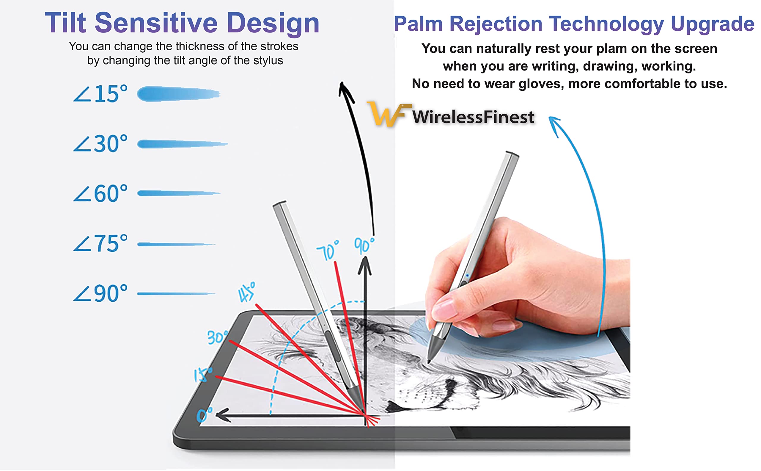 4096 Pressure Stylus Pen for Microsoft Surface Pro 9/8/7/6/5/4/3/X Surface Laptop Book Studio Surface 3/Go3/Go2/Go Pen Protocol, Magnetic Hold, Erase Copy Paste+Tilt&Palm Rejection Function (Silver)