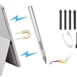 4096 Pressure Stylus Pen for Microsoft Surface Pro 9/8/7/6/5/4/3/X Surface Laptop Book Studio Surface 3/Go3/Go2/Go Pen Protocol, Magnetic Hold, Erase Copy Paste+Tilt&Palm Rejection Function (Silver)