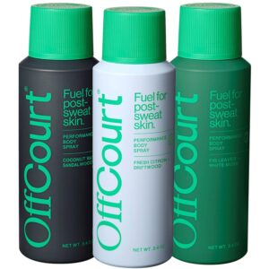 offcourt - natural deodorant body spray for men and women - aluminum free - whole body deodorant for women and men - sandalwood, citrus, and white musk scents, 3.4 ounce (pack of 3)