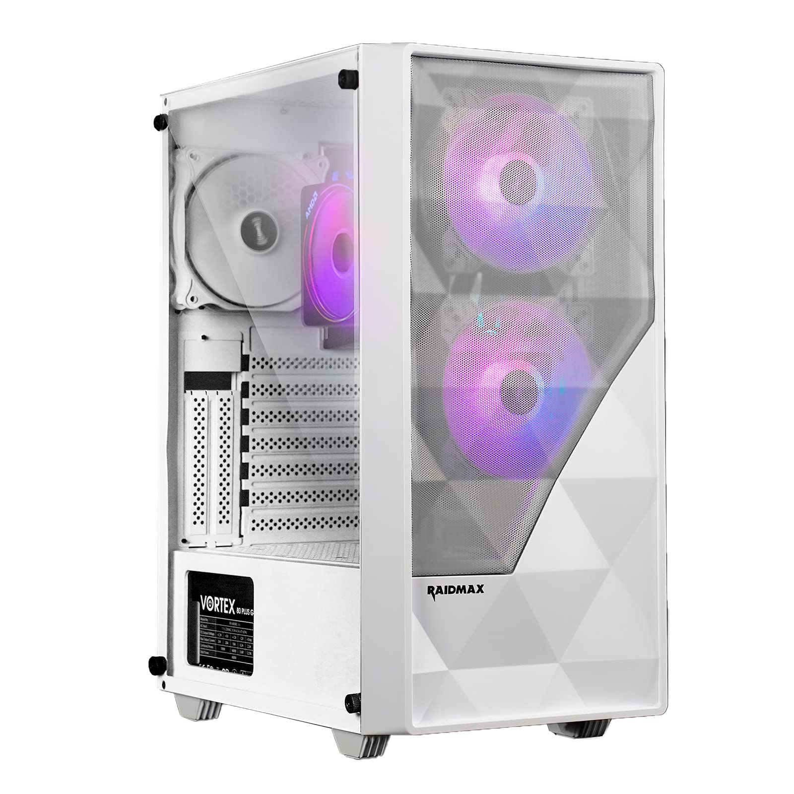 Raidmax Meshian X902 PC Case, Mid-Tower Gaming PC Case with Diamond Mesh Grill, Tempered Glass Side Panel, Pre-Installed Fans Computer Case, ARGB Light, USB 3.0, HD Audio, ATX Case, White