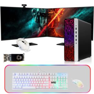 hp g3 gaming desktop pc, intel core i7 6th gen, amd rx 550 graphics, 32gb ram, 512gb ssd, mtg new 27 inch dual monitor, gaming kit webcam, win 10 pro (renewed)