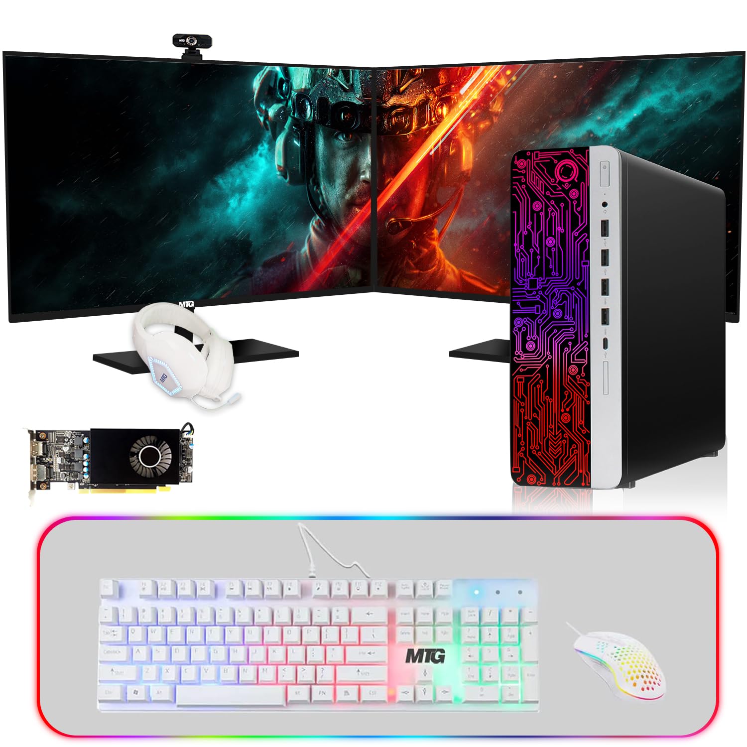 HP G3 Gaming Desktop PC, Intel Core i7 6th Gen, AMD RX 550 Graphics, 32GB RAM, 512GB SSD, MTG New 27 Inch Dual Monitor, Gaming Kit Webcam, Win 10 Pro (Renewed)