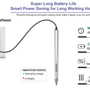 4096 Pressure Stylus Pen for Microsoft Surface Pro 9/8/7/6/5/4/3/X Surface Laptop Book Studio Surface 3/Go3/Go2/Go Pen Protocol, Magnetic Hold, Erase Copy Paste+Tilt&Palm Rejection Function (Silver)