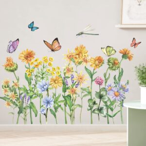 buiory removable flowers wall decals floral butterfly wall stickers garden plants wall decor for nursery classroom bedroom bathroom sofa tv background