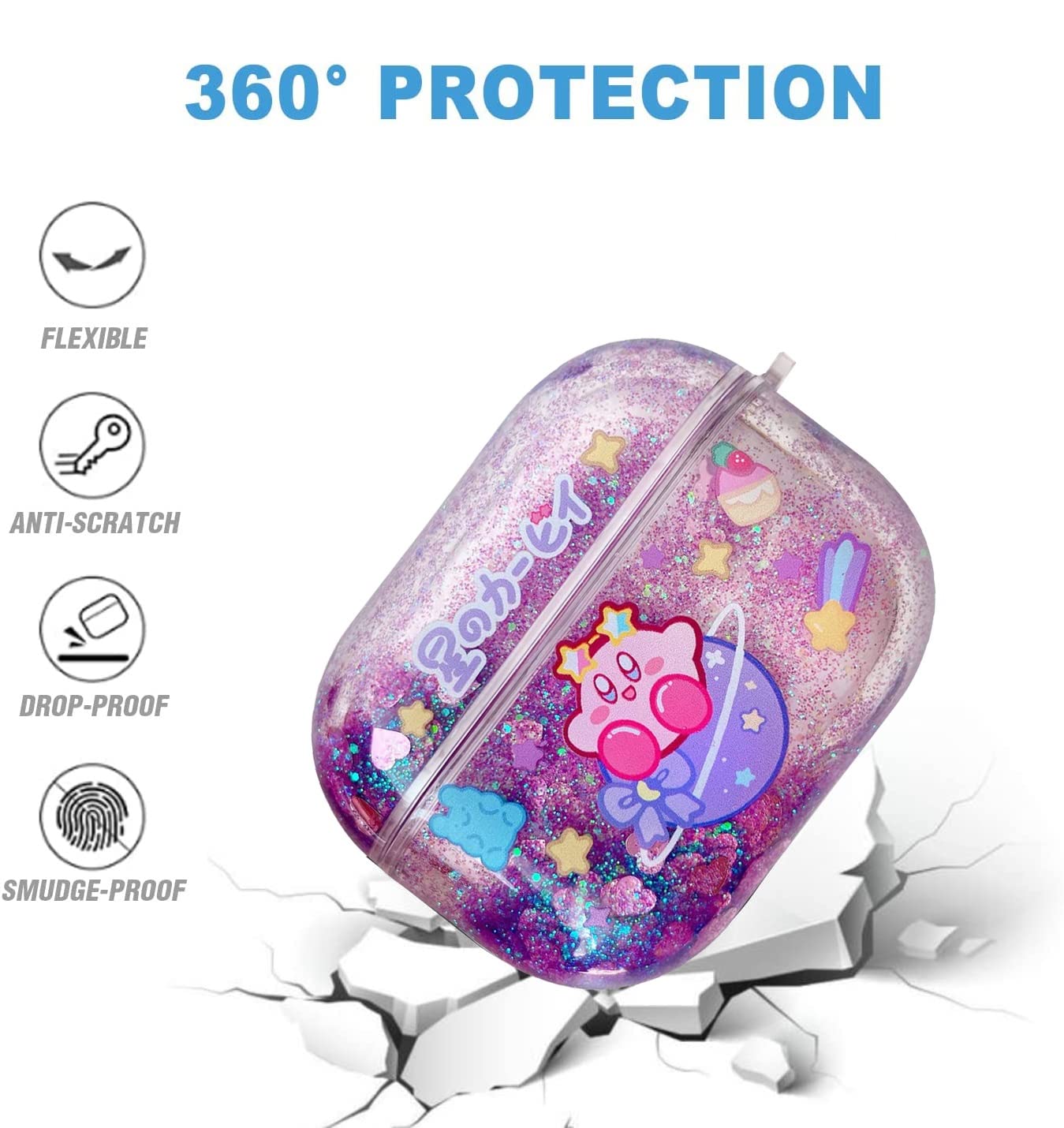 Ptnerbeh Cute AirPod Pro 2nd 1st Case for Women,Kawaii Japan Cartoon Anime Design Clear Glitter Liquid Quciksand Hard Shell Protective Case for Apple AirPods Pro 2nd/1st Generation Case