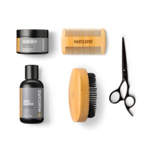 manscaped® beard care kit includes ultrapremium moisturizing beard shampoo & balm, soft brush, comb & precision scissors for grooming & trimming facial hair