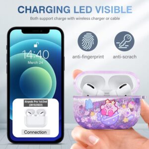 Ptnerbeh Cute AirPod Pro 2nd 1st Case for Women,Kawaii Japan Cartoon Anime Design Clear Glitter Liquid Quciksand Hard Shell Protective Case for Apple AirPods Pro 2nd/1st Generation Case