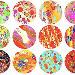 KUDOS.JP Envelope Seals Japanese Pattern Round Stickers - Gift Packing Decorative Label 48 Pcs (Cherry Blossoms)