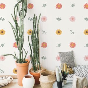 qucheng daisy wall decals boho girls bedroom floral stickers removable decor nursery kids room vinyl murals diy cute decorations 6 sheets