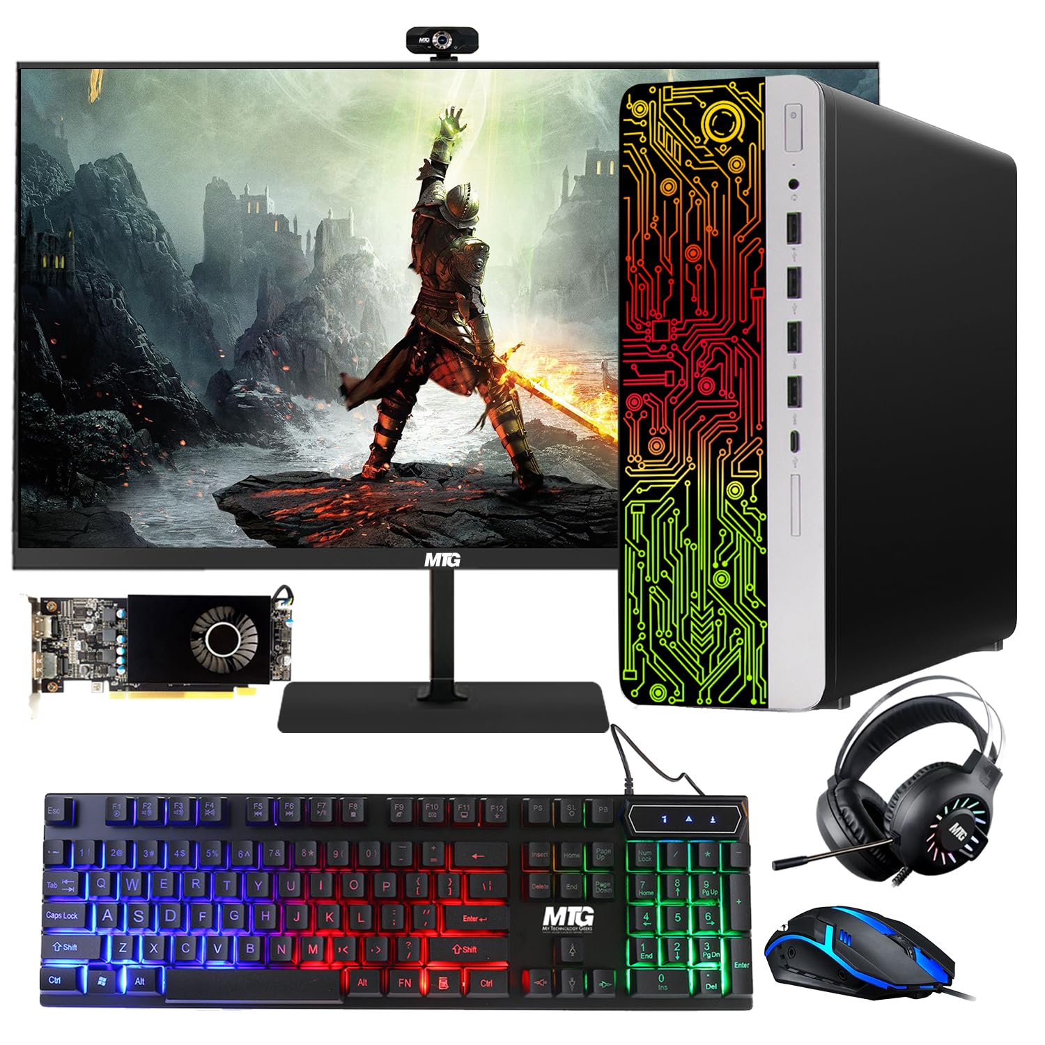 HP G3 Gaming Desktop PC, Intel Core i7 6th Gen, AMD RX 550 Graphics, 32GB RAM, 240GB SSD + 2TB HDD, MTG New 27 Inch Monitor, RGB Keyboard Mouse, Headphone, Webcam, Win 10 Pro (Renewed)