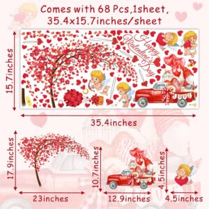 Valentine's Day Wall Decals Decor Pink Heart Tree Wall Stickers Couple Gnome Love Window Sticker Cupid Wall Sticker Valentines Window Decal Peel and Stick for Wedding Anniversary Engagement Decoration