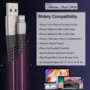 LED [Apple MFi Certified] iPhone Charger, Led Breathing Light Lightning Cable Fast Charging Cord for iPhone 14 Pro Max13/12/11 Pro Max/Mini/XS MAX/XR/XS/X/8/7/Plus iPad AirPods 6ft,RGB