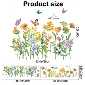 Buiory Removable Flowers Wall Decals Floral Butterfly Wall Stickers Garden Plants Wall Decor for Nursery Classroom Bedroom Bathroom Sofa TV Background