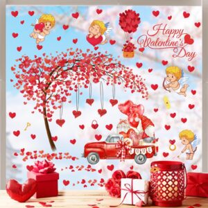 valentine's day wall decals decor pink heart tree wall stickers couple gnome love window sticker cupid wall sticker valentines window decal peel and stick for wedding anniversary engagement decoration