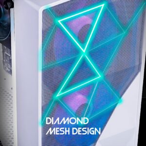 Raidmax Meshian X902 PC Case, Mid-Tower Gaming PC Case with Diamond Mesh Grill, Tempered Glass Side Panel, Pre-Installed Fans Computer Case, ARGB Light, USB 3.0, HD Audio, ATX Case, White