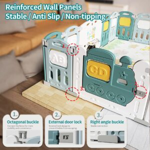 UNICOO – Baby Playpen, Foldable Kids Fence Activity Center, Safety Playard with Games Station Non-Slip Rubber Bases, Adjustable Shape, Portable Design (ZC-001-MGW Mint Green+White)