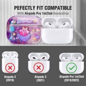 Ptnerbeh Cute AirPod Pro 2nd 1st Case for Women,Kawaii Japan Cartoon Anime Design Clear Glitter Liquid Quciksand Hard Shell Protective Case for Apple AirPods Pro 2nd/1st Generation Case