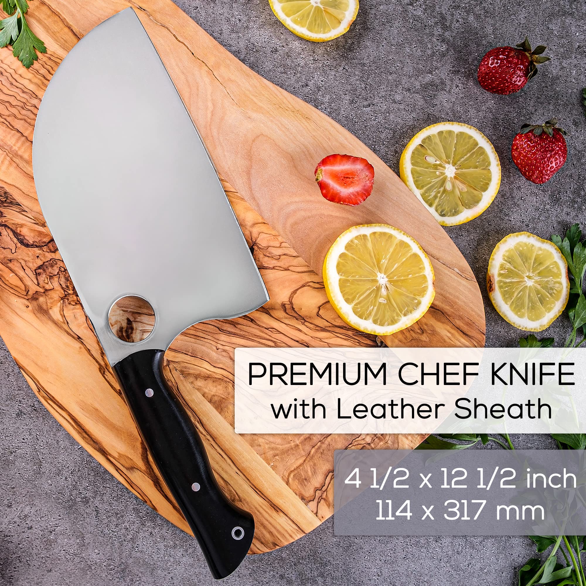 Crystalia Butcher Knife, Handmade Cleaver Knife for Meat Cutting, Hand Forged Full Tang Chef Knives with Sheath, Stainless Steel Big Bone Knife for Kitchen, BBQ, Camping, or Outdoor