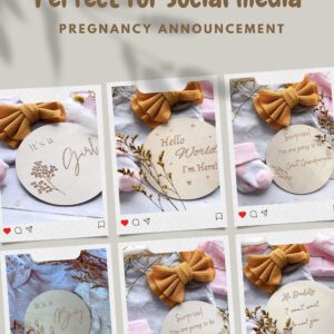 Wooden Pregnancy Announcement cards for Husband, Dad, Grandparent, Hospital- It's a Girl, It's a Boy & Hello World Newborn Signs Set of 7.