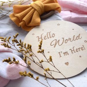 Wooden Pregnancy Announcement cards for Husband, Dad, Grandparent, Hospital- It's a Girl, It's a Boy & Hello World Newborn Signs Set of 7.