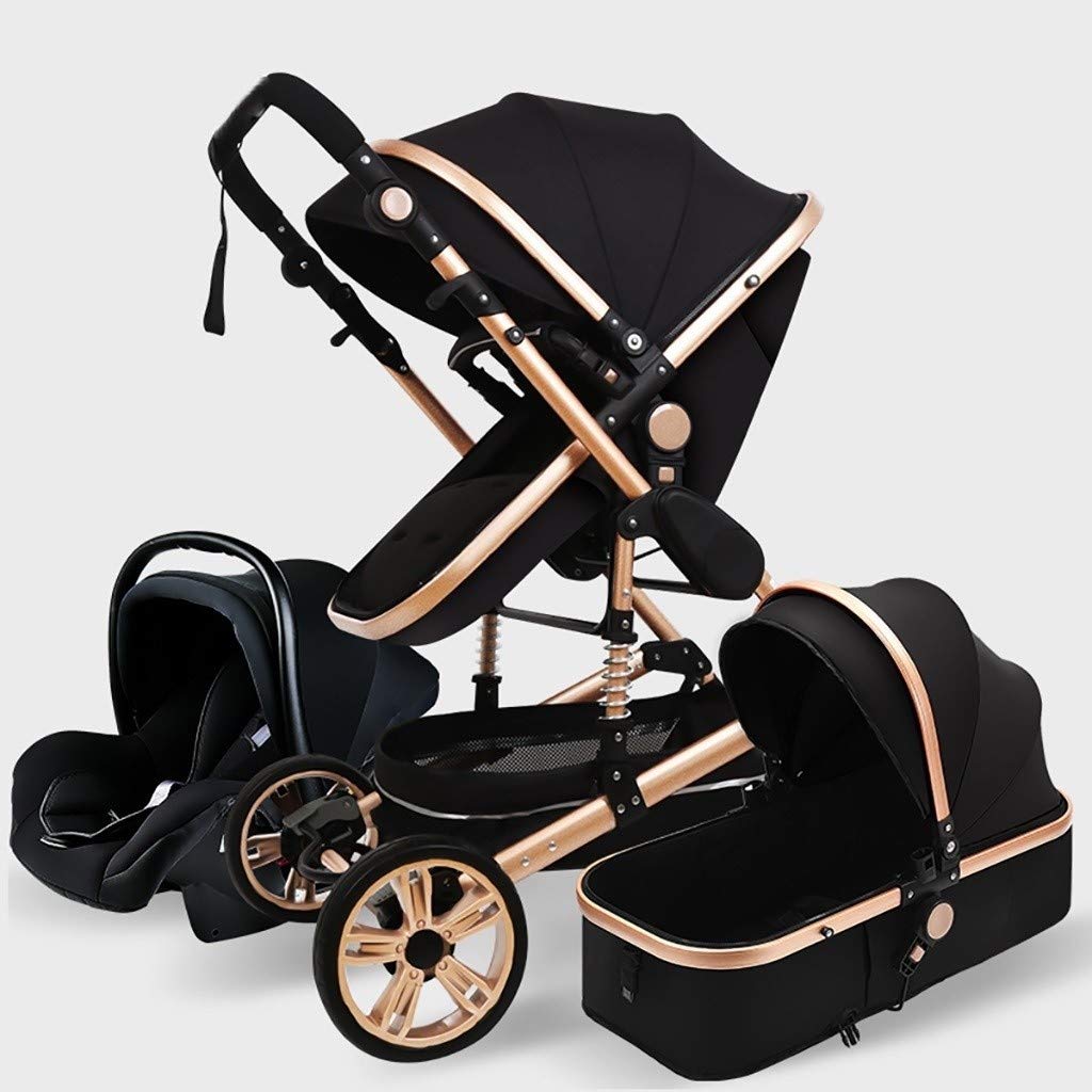 Infant Carriage Portable Baby Stroller 3 in 1 Infant Pram Pushchair for Newborn and Toddler Foldable Anti-Shock High View Carriage (3 In1,Black)