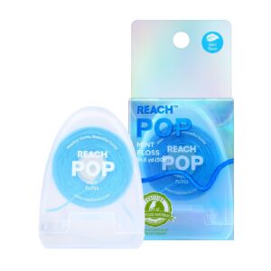 reach pop dental floss, mint, vegan wax, plaque remover, pfas-free, shred resistant, cruelty free, eco friendly pcr packaging holder, dental oral care, for adults & kids, 54.6yd, 1 pack