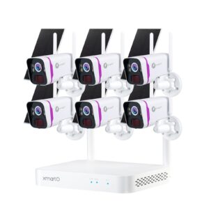 xmarto 100% wire-free 10ch solar home security camera system wireless, 6-set 2k 4mp wireless camera kit with 6pcs wire-free solar security camera(all-weather solar charge, ai motion detection)