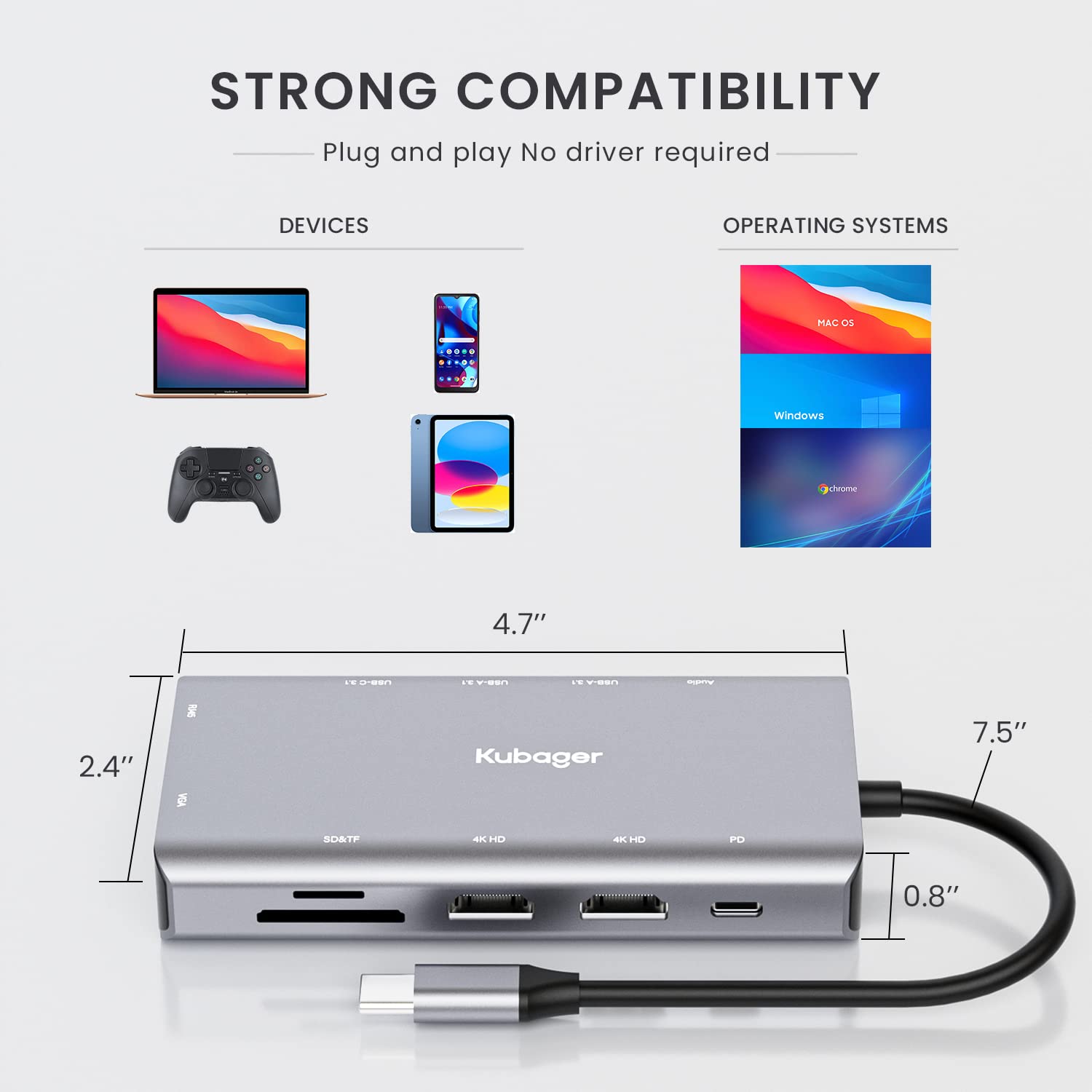 USB C Hub Dual HDMI, Kubager 11 in 1 USB C Hub with 2 HDMI 4K, VGA, 1000M Ethernet, 2 USB 3.1, USB-C 3.1, 100W PD,SD/TF Card Reader, Mic/Audio, Compatible for MacBook Dell HP Lenovo