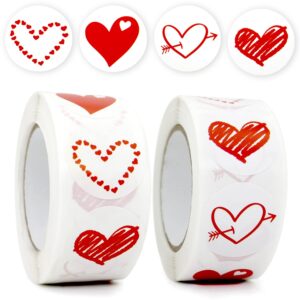 1000 pcs cute red heart stickers 2 rolls heart-shaped i love you stickers labels for happy valentines day 4 designs 1 inch