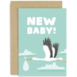 old english co. cute new baby stork card for new parents - baby girl or baby boy - pregnancy announcement baby shower card for expecting parents | blank inside with envelope