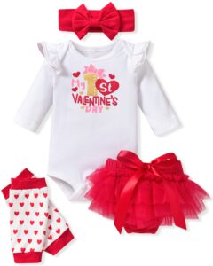 fioukiay 0-3 months baby girls valentine's day clothes little girls my first valentine's day outfits clothing set (red, 0-3 monts)