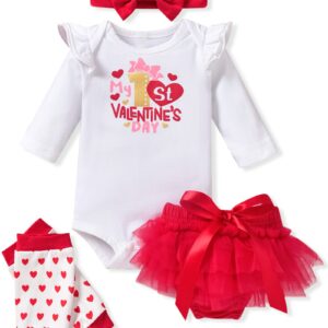 fioukiay 0-3 Months Baby Girls Valentine's Day Clothes Little Girls My First Valentine's Day Outfits Clothing Set (Red, 0-3 Monts)