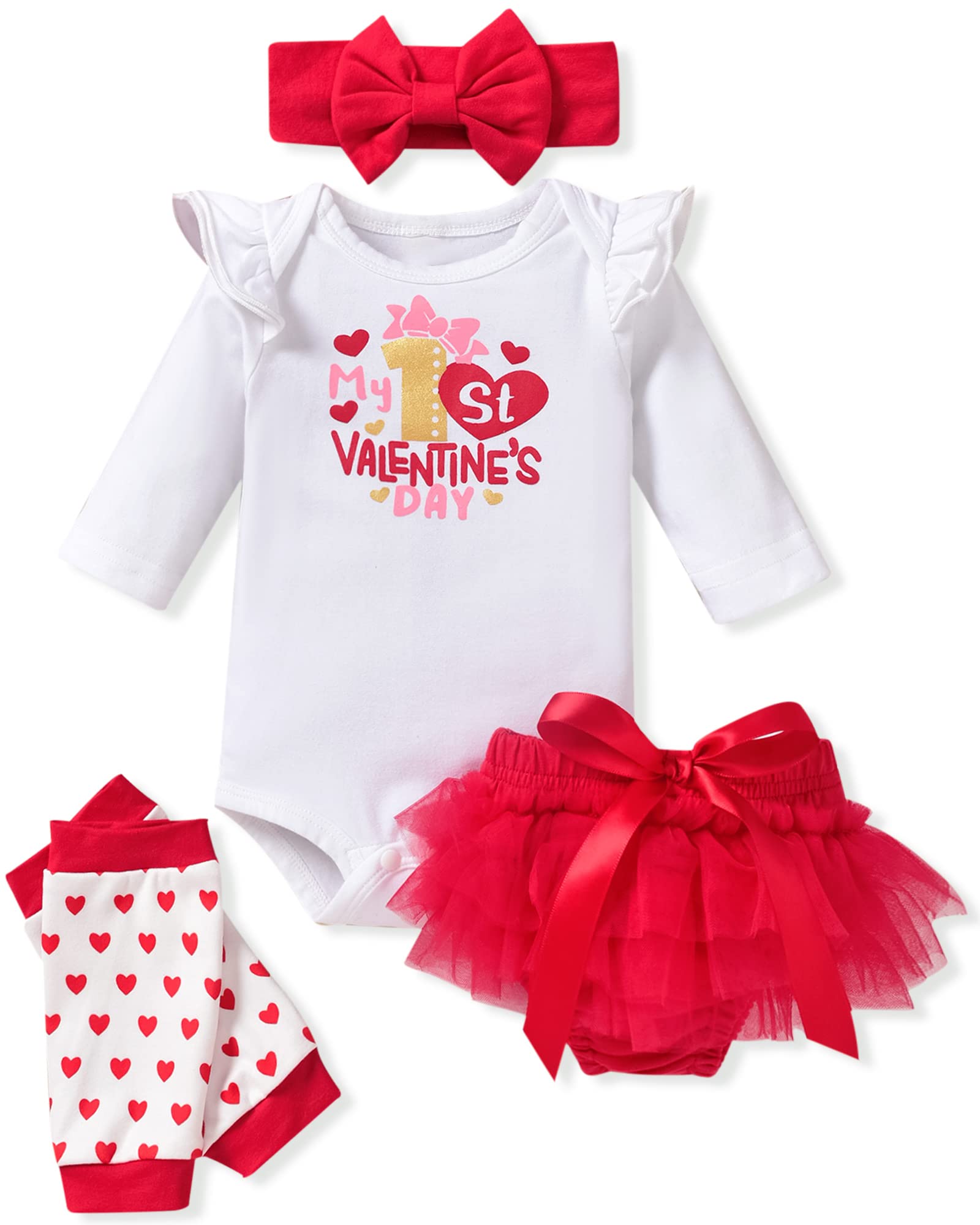 fioukiay 0-3 Months Baby Girls Valentine's Day Clothes Little Girls My First Valentine's Day Outfits Clothing Set (Red, 0-3 Monts)