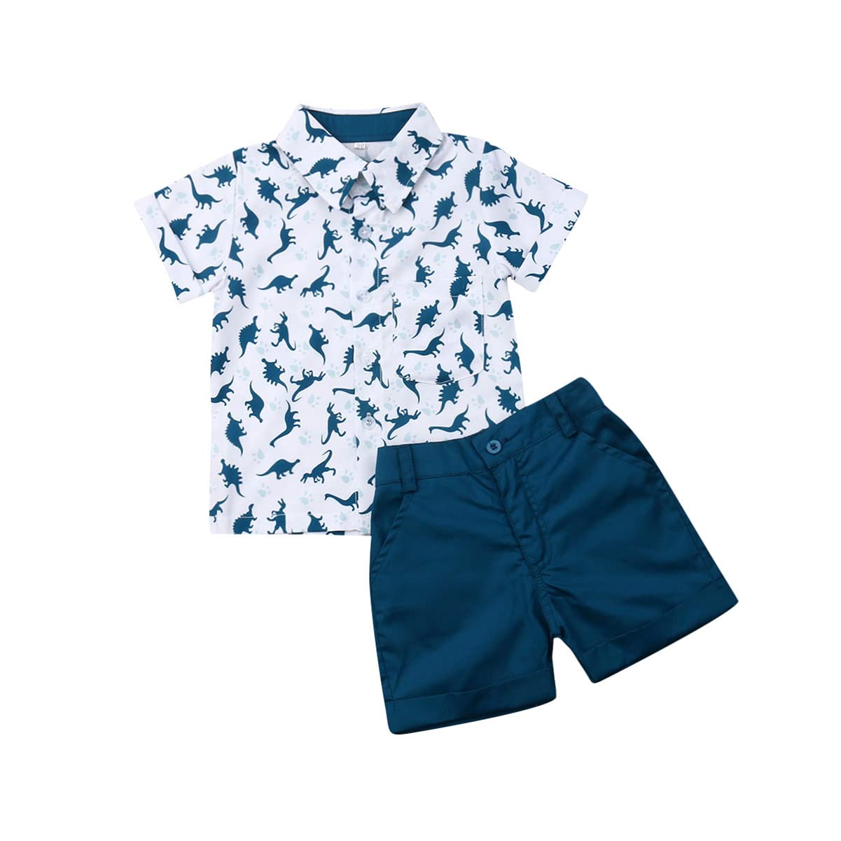 fhutpw Baby Toddler Boy Outfits 2T 3T 4T 5T Clothes Summer Kids Pattern Short Sleeve Button Down Shirt & Shorts Set