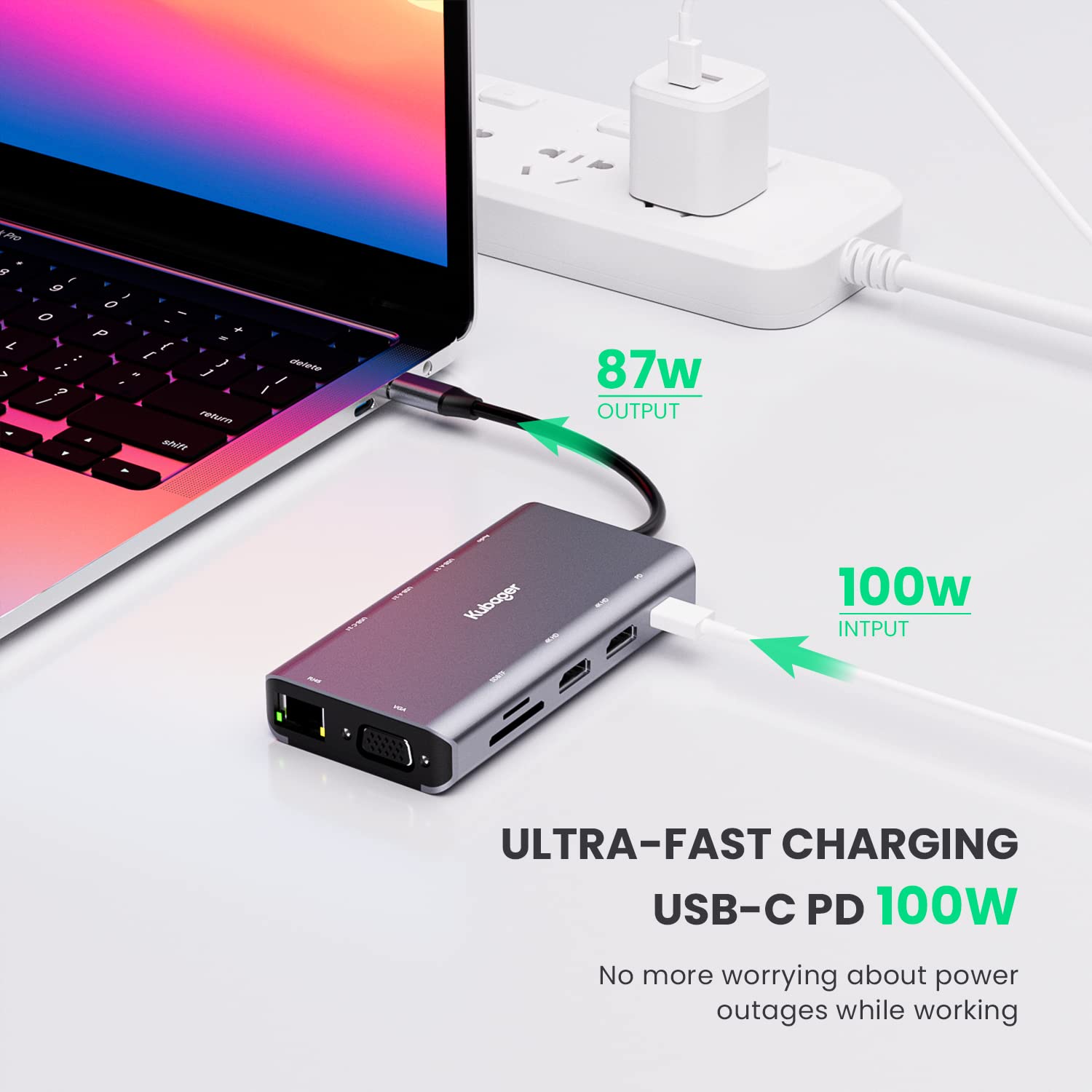 USB C Hub Dual HDMI, Kubager 11 in 1 USB C Hub with 2 HDMI 4K, VGA, 1000M Ethernet, 2 USB 3.1, USB-C 3.1, 100W PD,SD/TF Card Reader, Mic/Audio, Compatible for MacBook Dell HP Lenovo