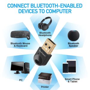 Bluetooth Adapter for PC, Bluetooth 5.3+EDR USB Dongle, Bluetooth Receiver Transmitter for Wireless Keyboard, Mouse, Speaker, Headset, Support Windows 11/10/8.1, Plug and Play No Driver Required