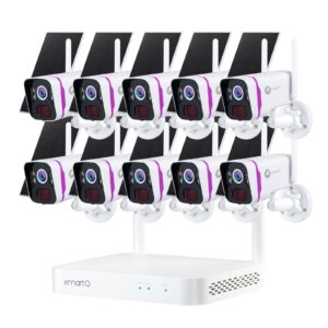 xmarto 100% wire-free 10ch solar home security camera system wireless, 10-set 2k 4mp wireless camera kit with 10 pcs wire-free solar security camera(all-weather solar charge, ai motion detection)