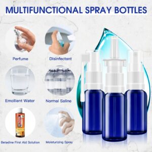 FZENeast Nasal Spray Bottle, 6 Pcs 30ML/1oz Glass Refillable Continuous Fine Mister Spray Bottles, Small Empty Nasal Sprayer with Different Sprayers, Funnels, Travel Clips and Labels(Blue)