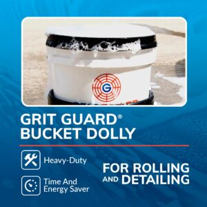 GRIT GUARD Bucket Dolly with Wheels - Rolling Detailing Wash Bucket with 5 Wheels and 2 Locking Casters Compatible with 2.5, 4, 5 and 6 Gallon Buckets (Green, 3" Red Casters)