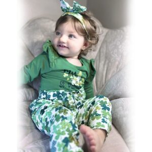 HINTINA Infant Baby Girl 1st First St. Saint Patricks Day Outfits Shamrock Clover Bodysuit Clothes Set 0-3 Months